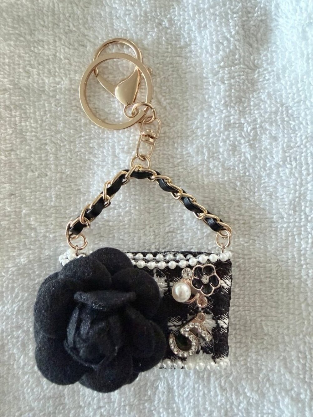 Tweed mini handbag keychain and bag charm